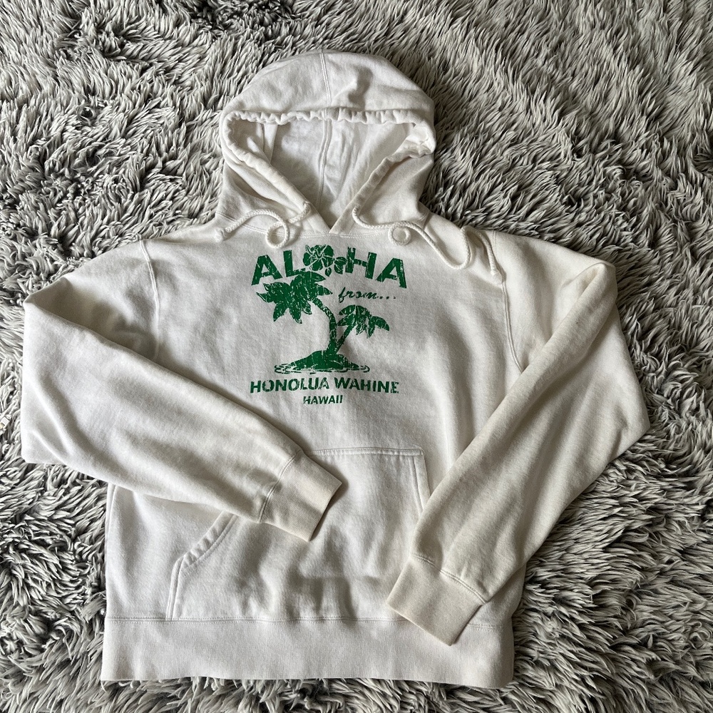 Hawaii sweatshirt hoodie cream with green graphics size M